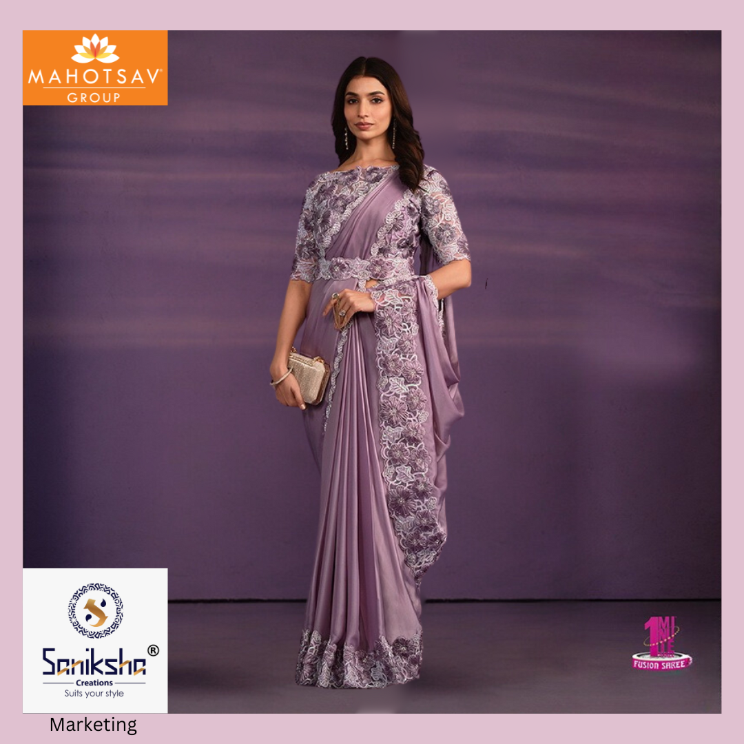 Mauve Crepe Satin 1 minute Wear Saree