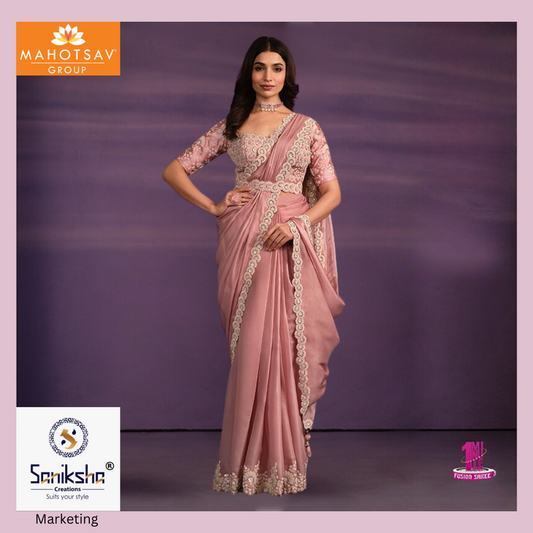 Peach Crepe Satin 1 minute Wear Saree