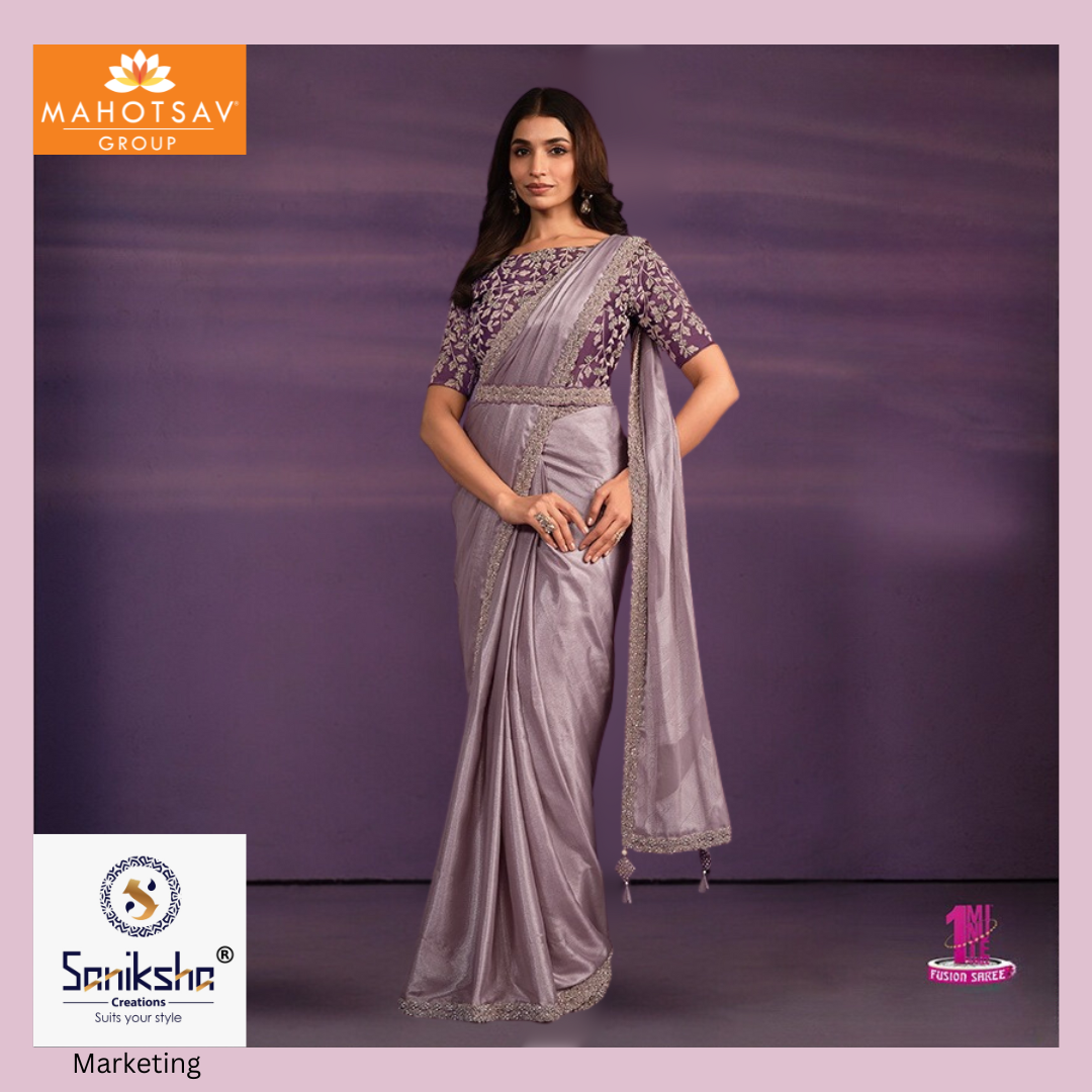 Metallic Purple Crepe Satin 1 minute Wear Saree