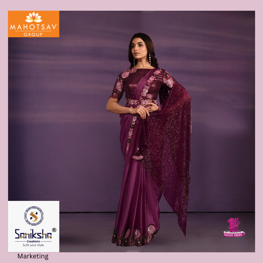 Royal Wine Crepe Satin 1 minute Wear Saree