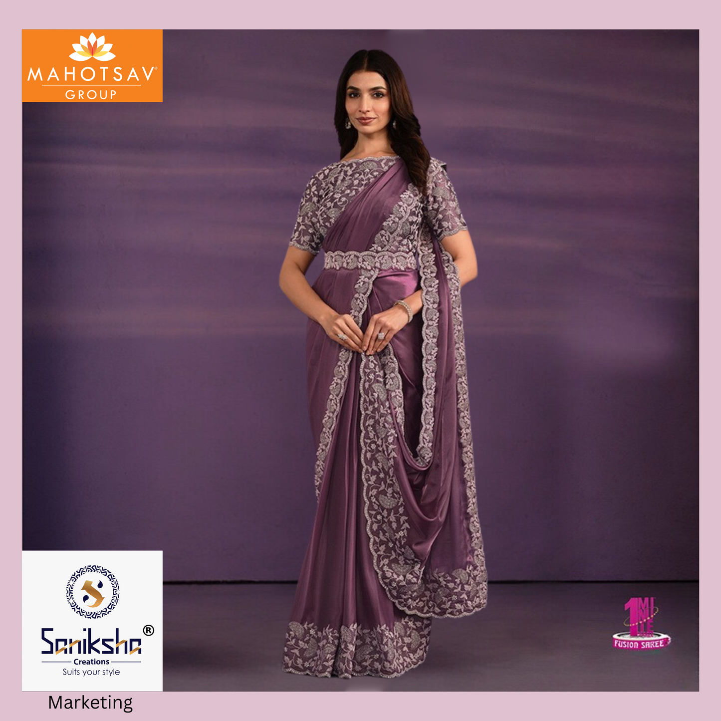 Plum Crepe Satin 1 minutes Wear Saree