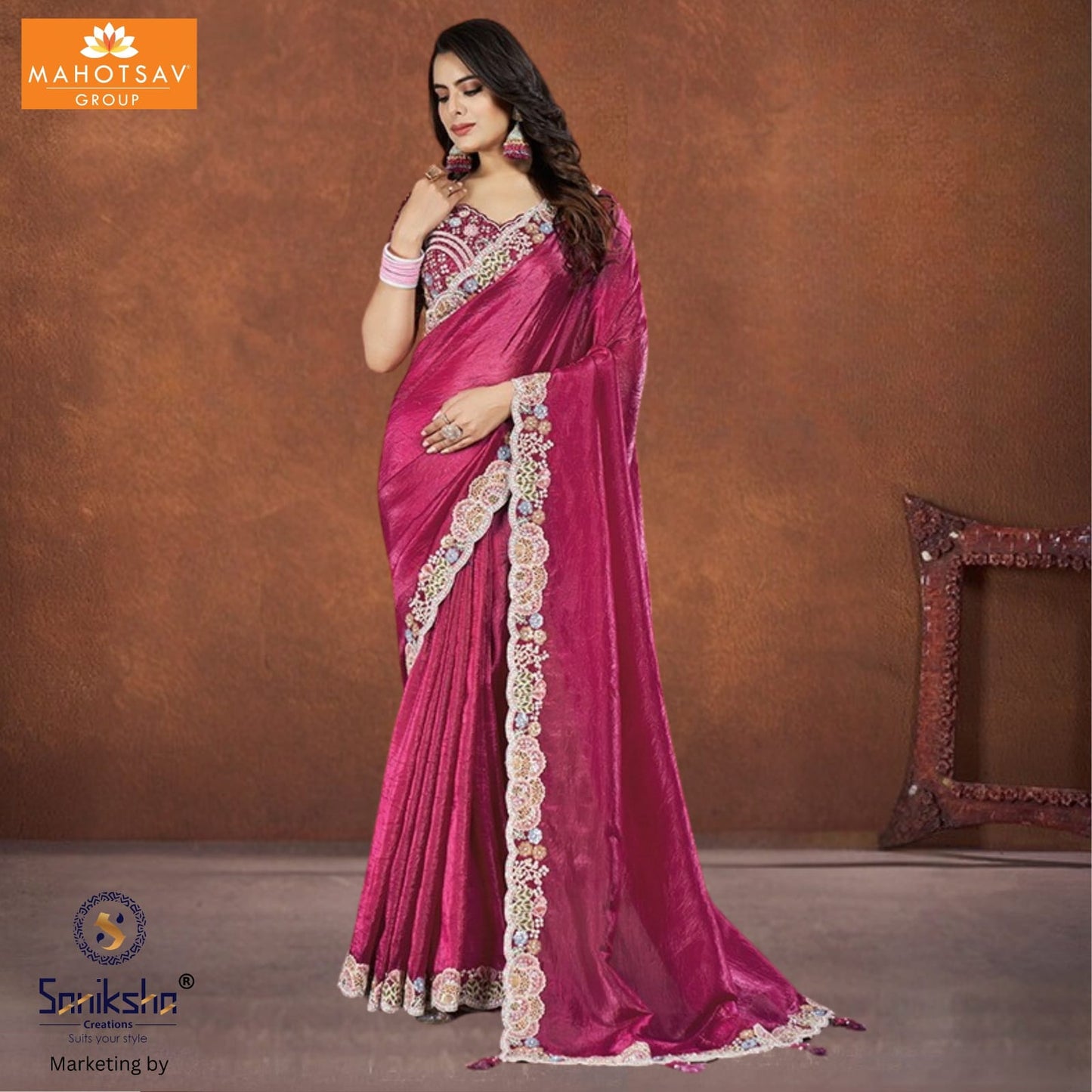 Rose Pink Banarasi Crush Silk Saree