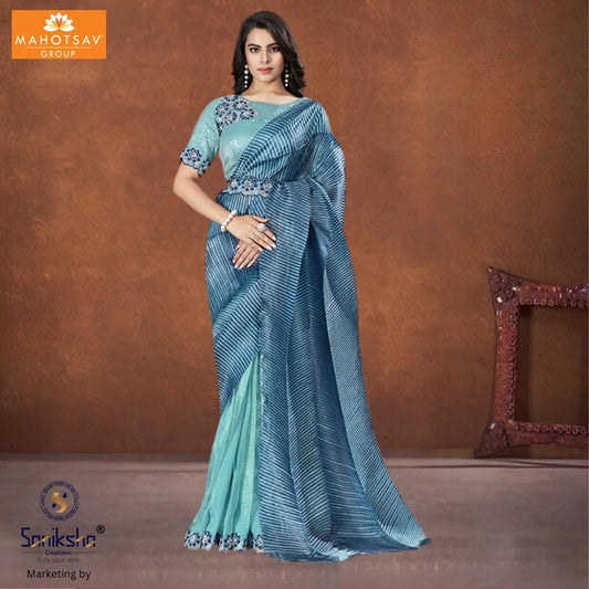 Blue  Banarasi Crush Silk Saree