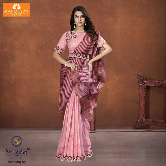 Onion Pink Banarasi Crush Silk Saree