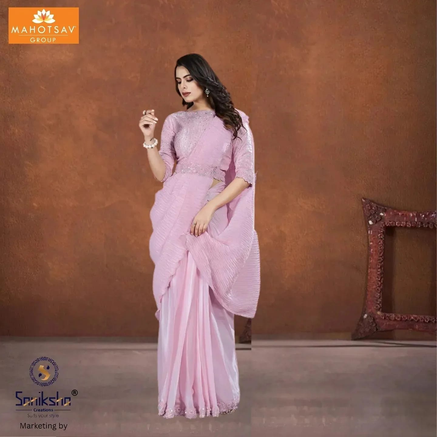 Lilac Crepe Satin Silk Saree