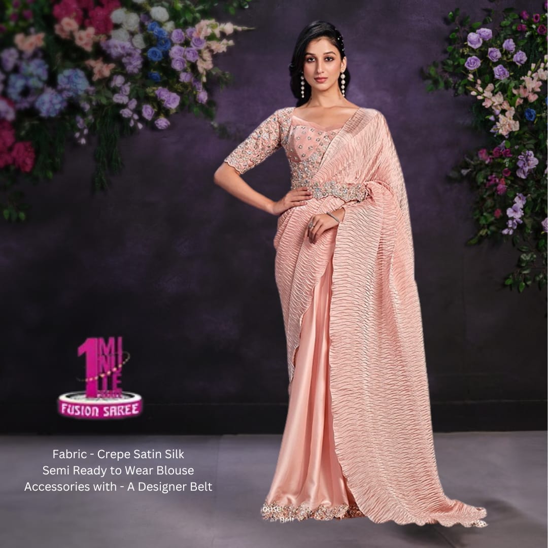 Peach 1 minute wear Riona Saree