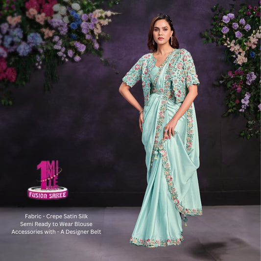 Light Blue 1 minute wear Riona Saree