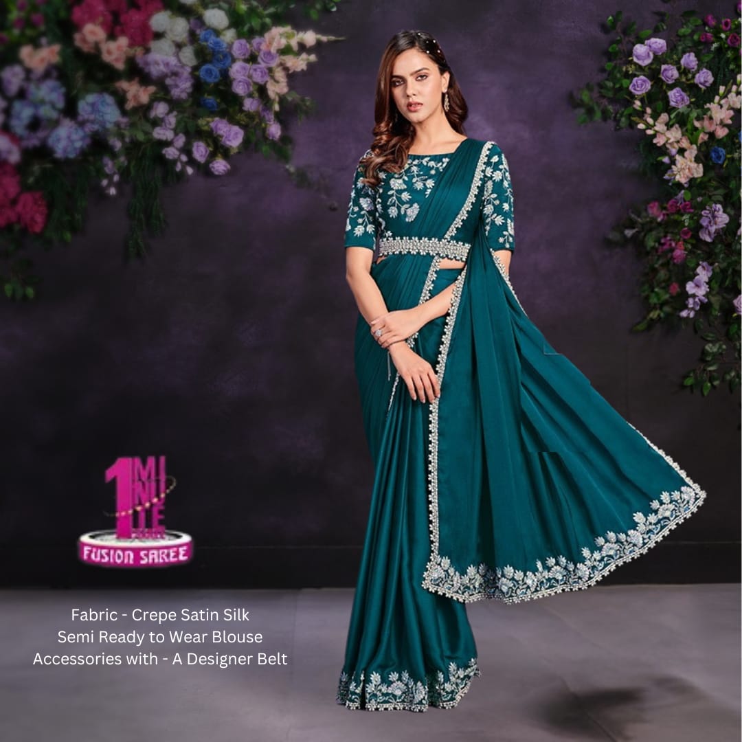 Teal 1 minute wear Riona Saree