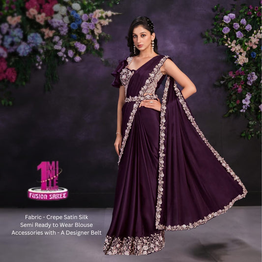 Wine 1 minutes wear Riona Saree