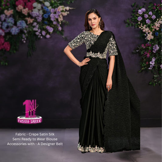 Black 1 minute wear Riona Saree