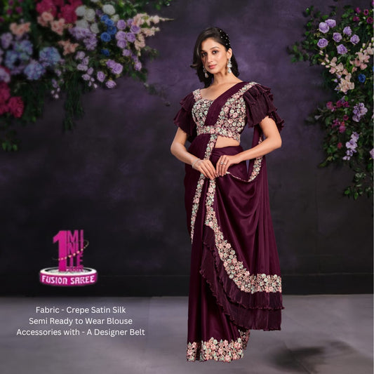 Maroon 1 minutes wear Riona Saree