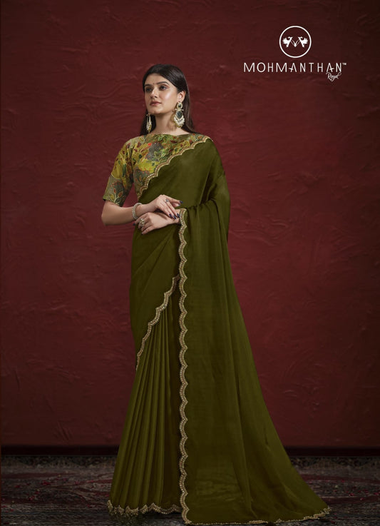 Mehendi Green Crepe Georgette Saree