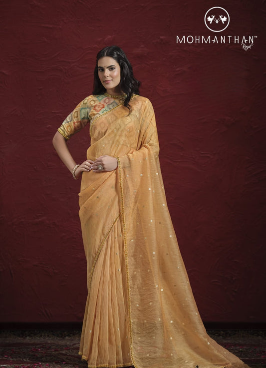 Light Orange Tusser Saree