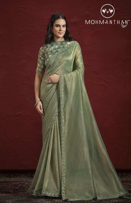 Sage Green banarasi jari pleat Saree