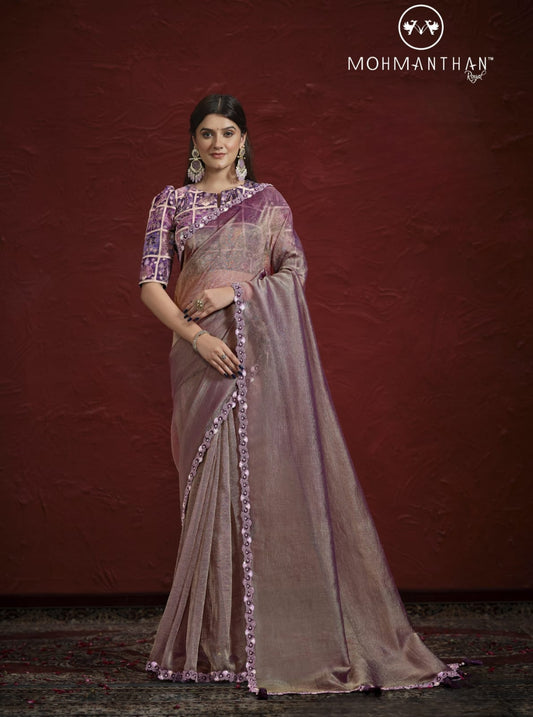 Lavender Banarasi jari crinkle Saree