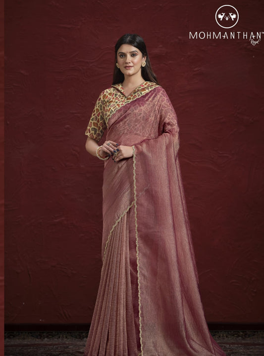 Light Pink Banarasi jari pleat Saree