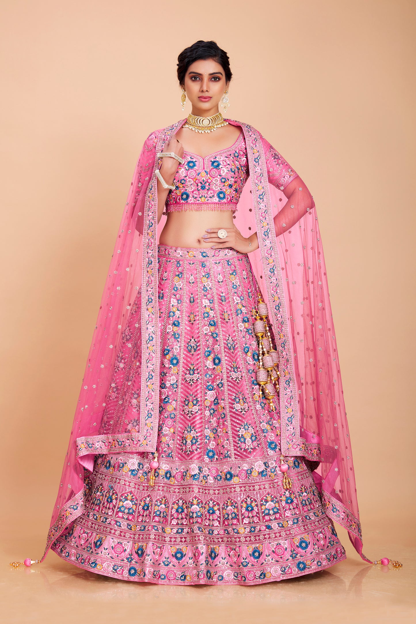 Pink Floral Embroidered Lehenga