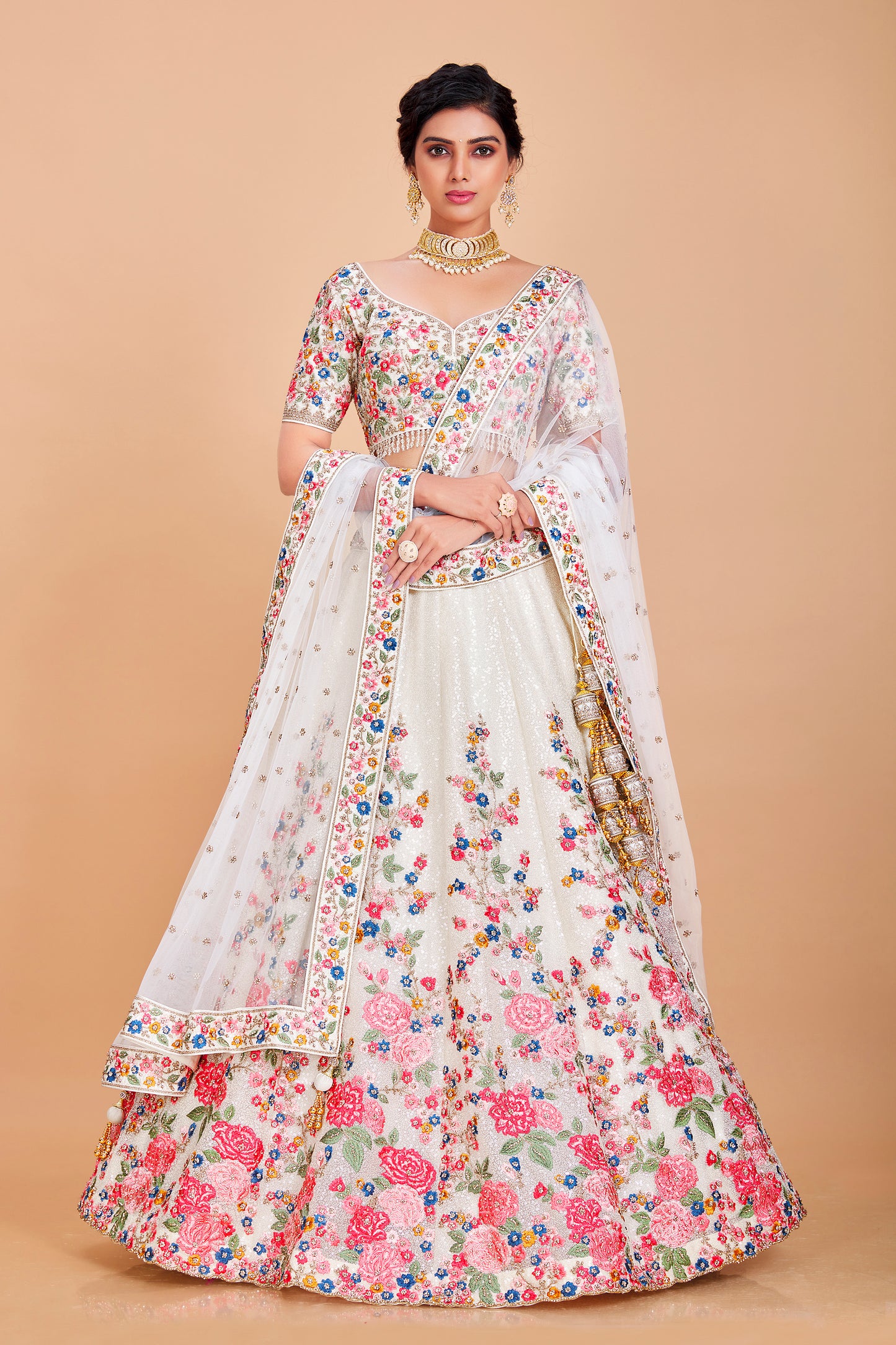 White Floral Embroidered Lehenga