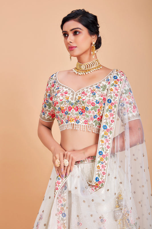 White Floral Embroidered Lehenga