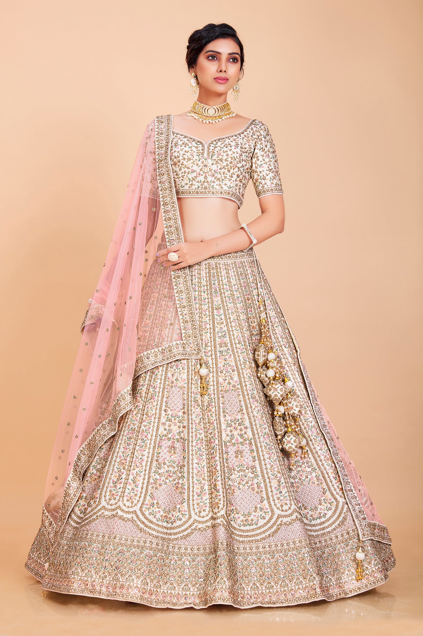 Cream Embroidered Lehenga