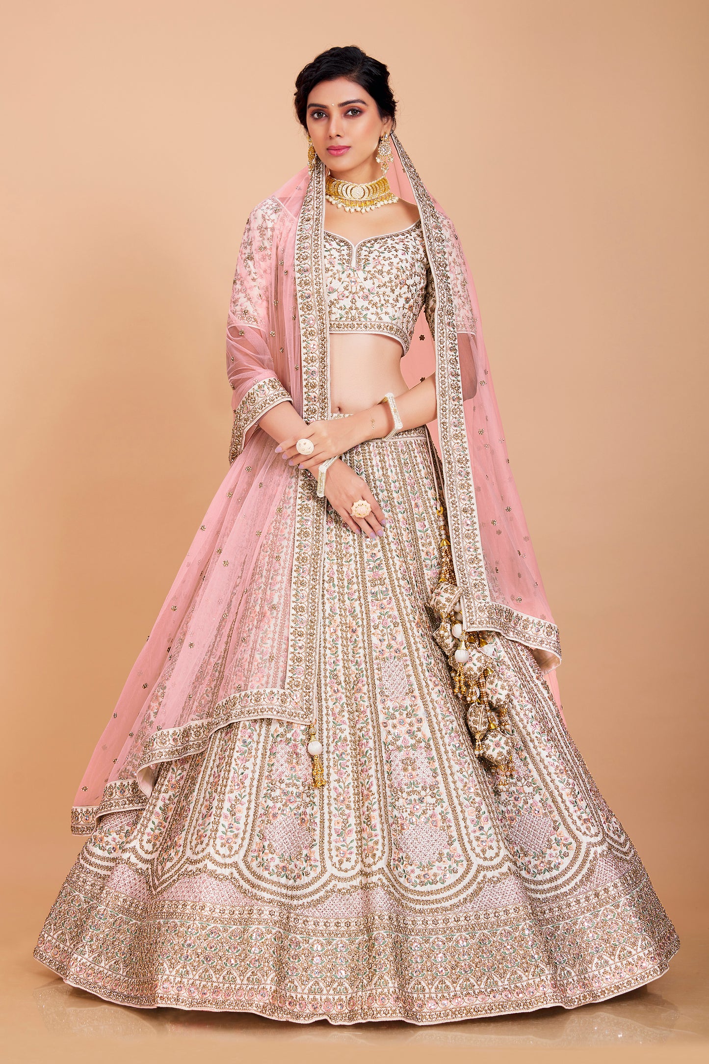 Cream Embroidered Lehenga