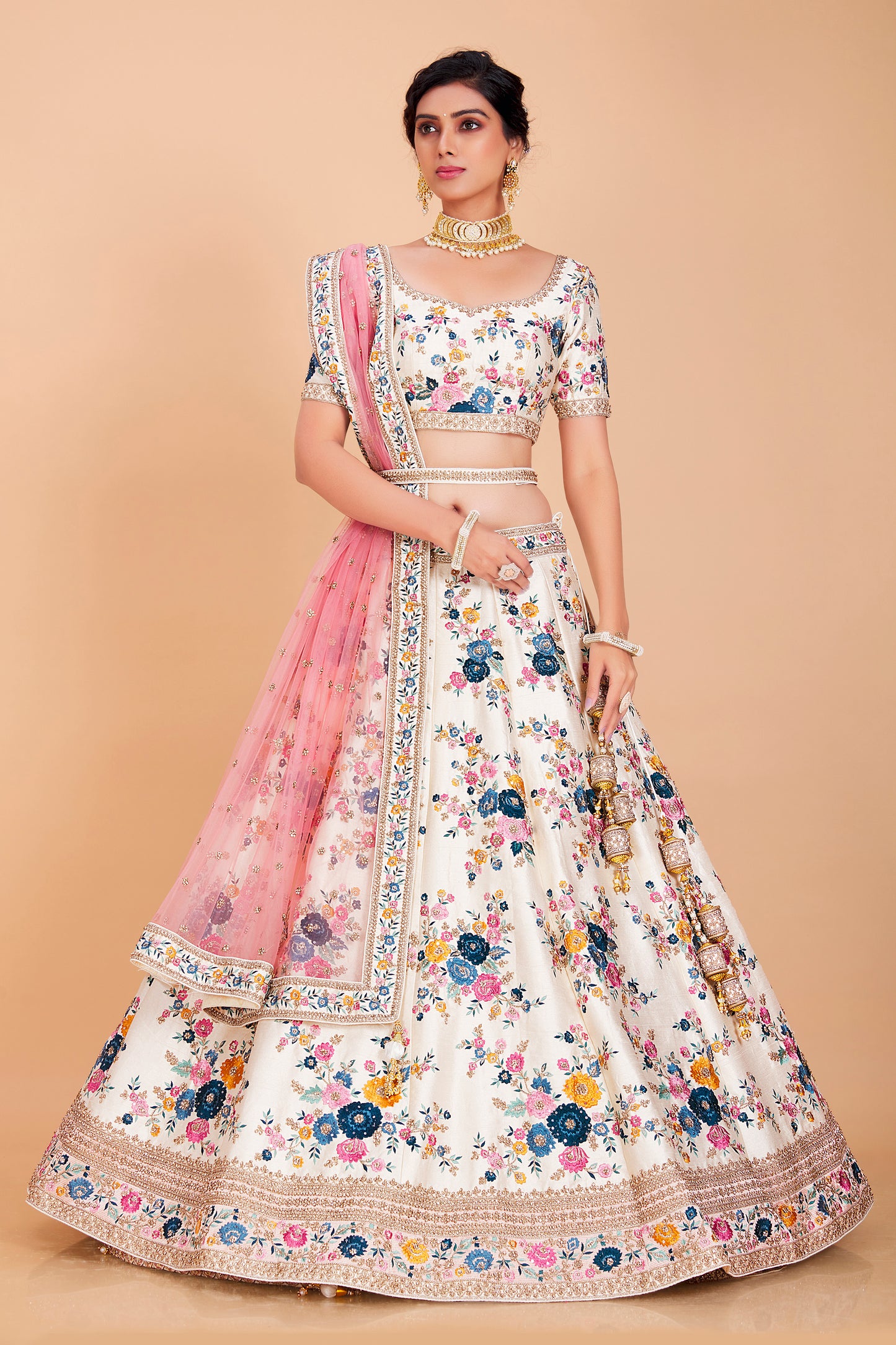 Multicolored Floral Embroidered Lehenga