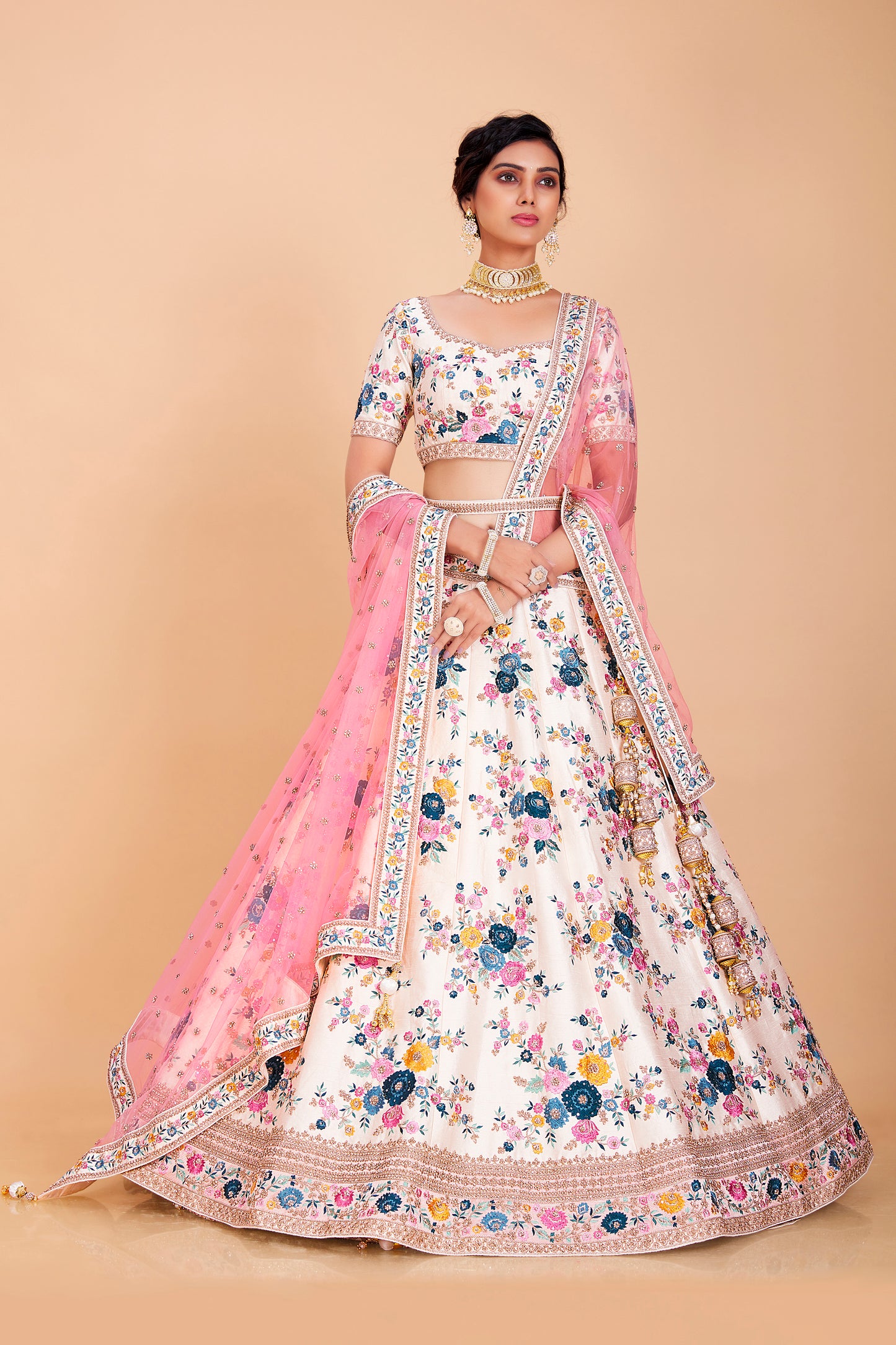 Multicolored Floral Embroidered Lehenga