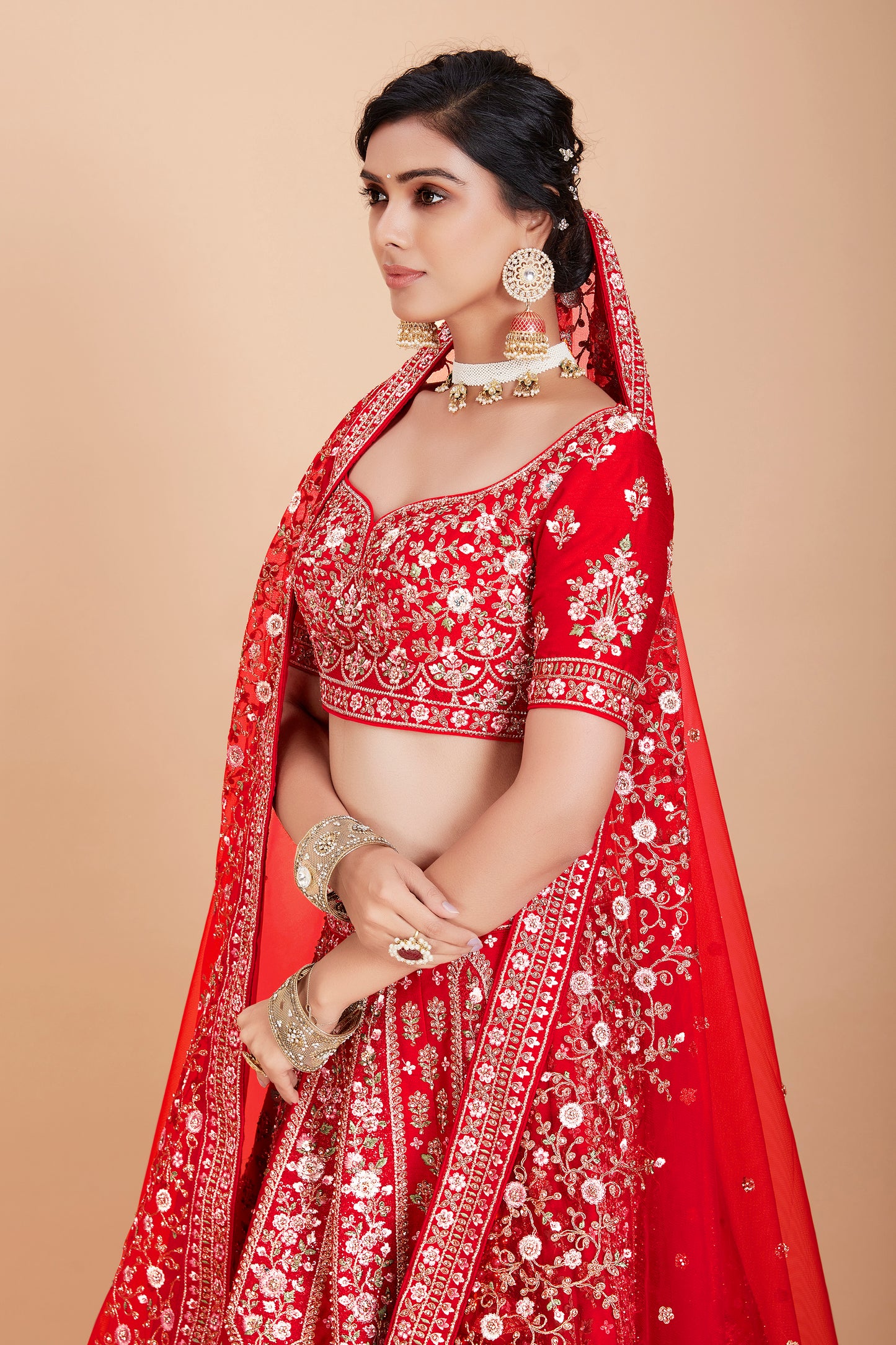 Pure Red Embroidered Lehenga