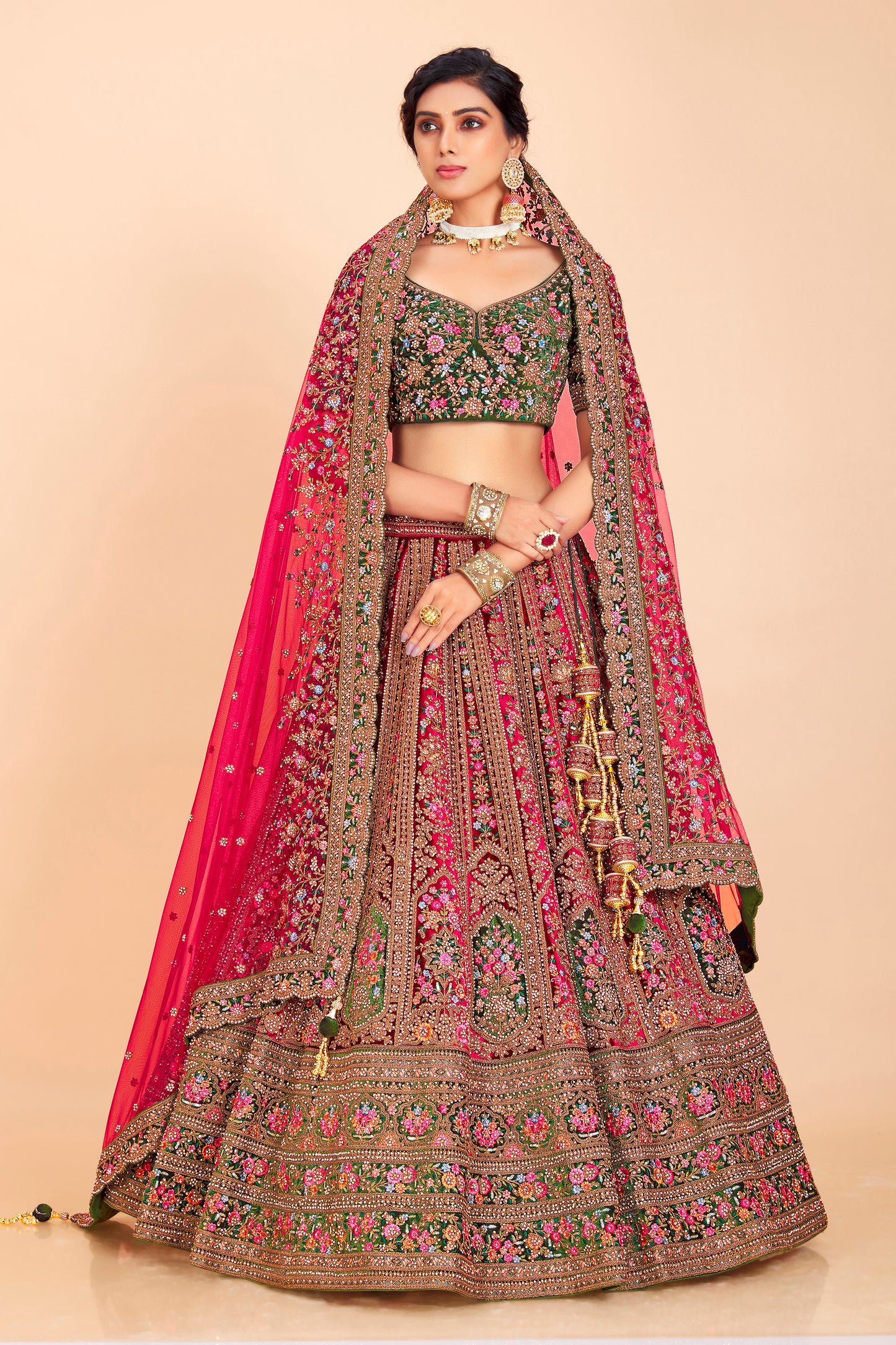 Deep Red Bridal Embroidered Lehenga