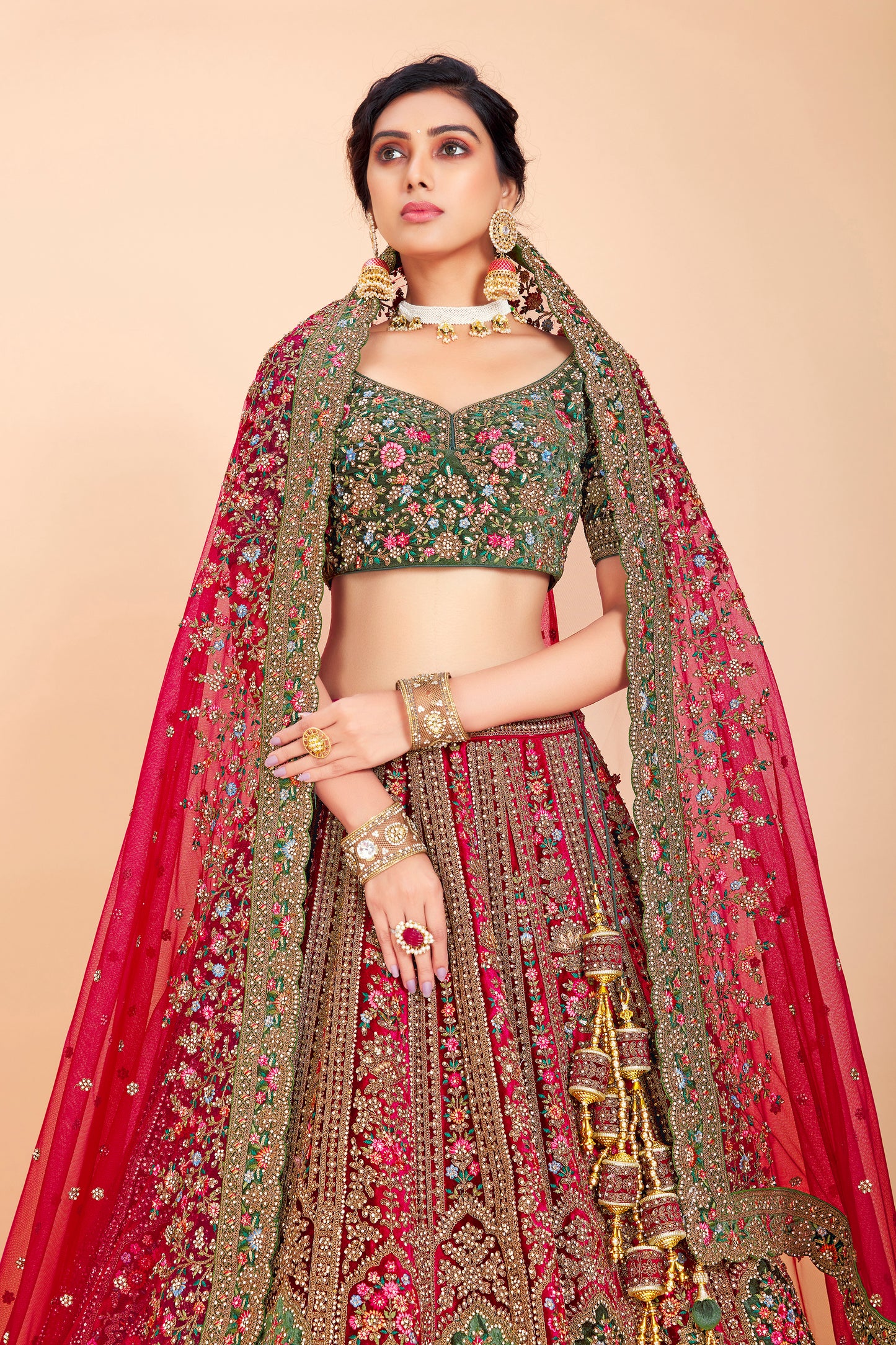 Deep Red Bridal Embroidered Lehenga