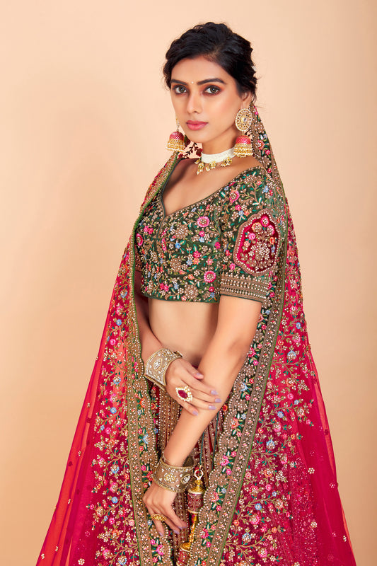 Deep Red Bridal Embroidered Lehenga