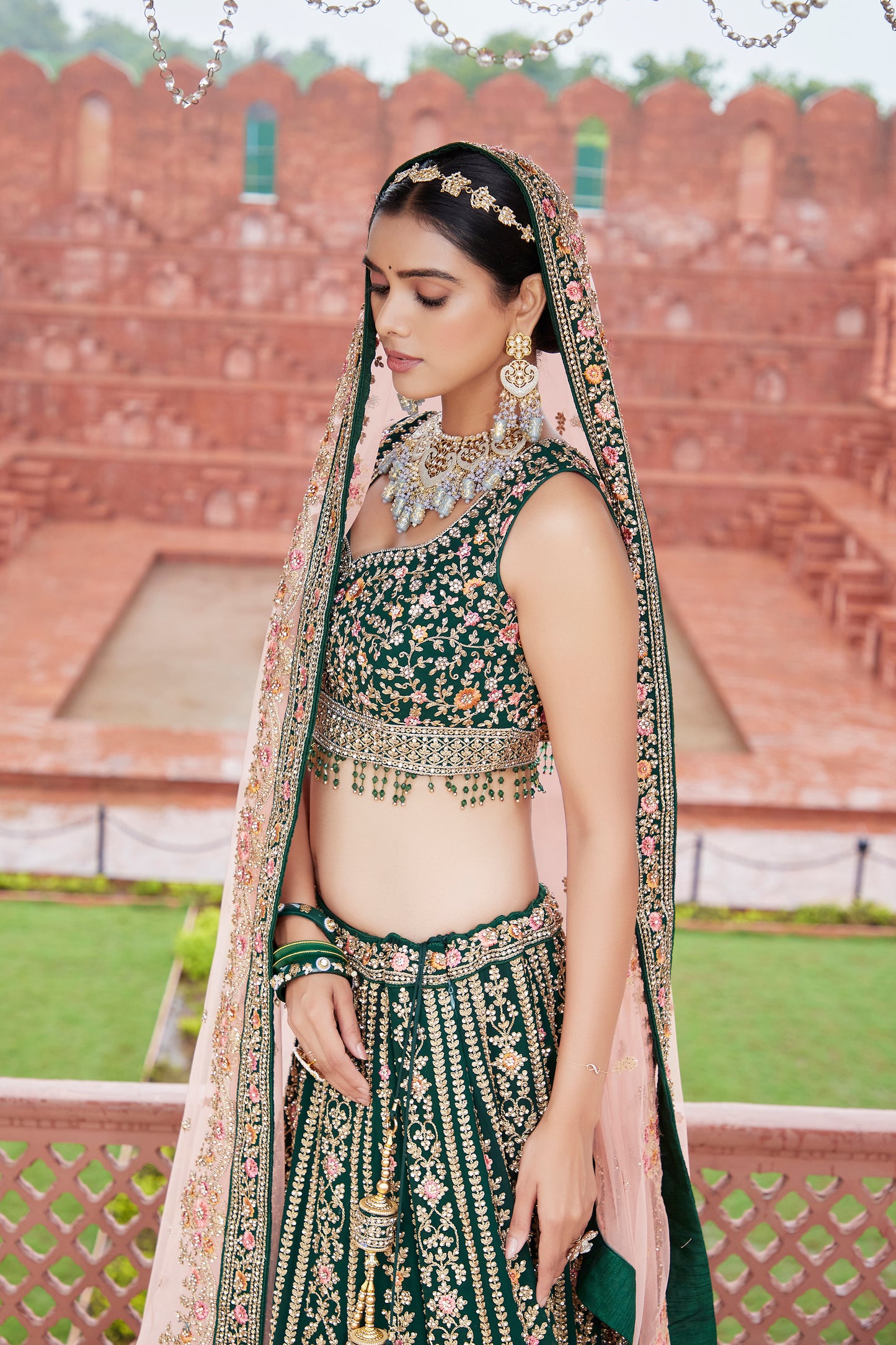 Dark Green Dreamy Bridal Lehenga