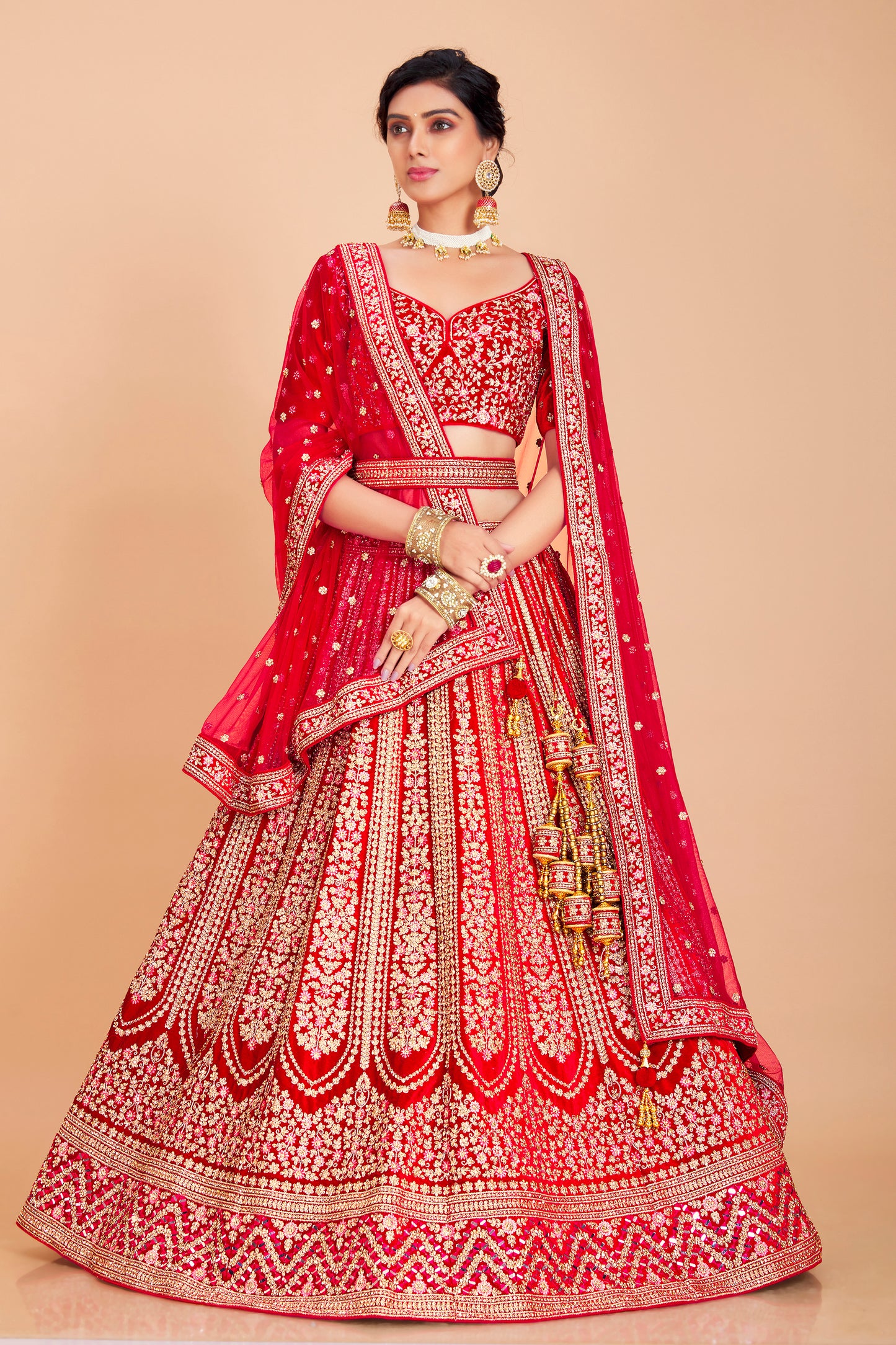 Deep Red Bridal Embroidered Lehenga