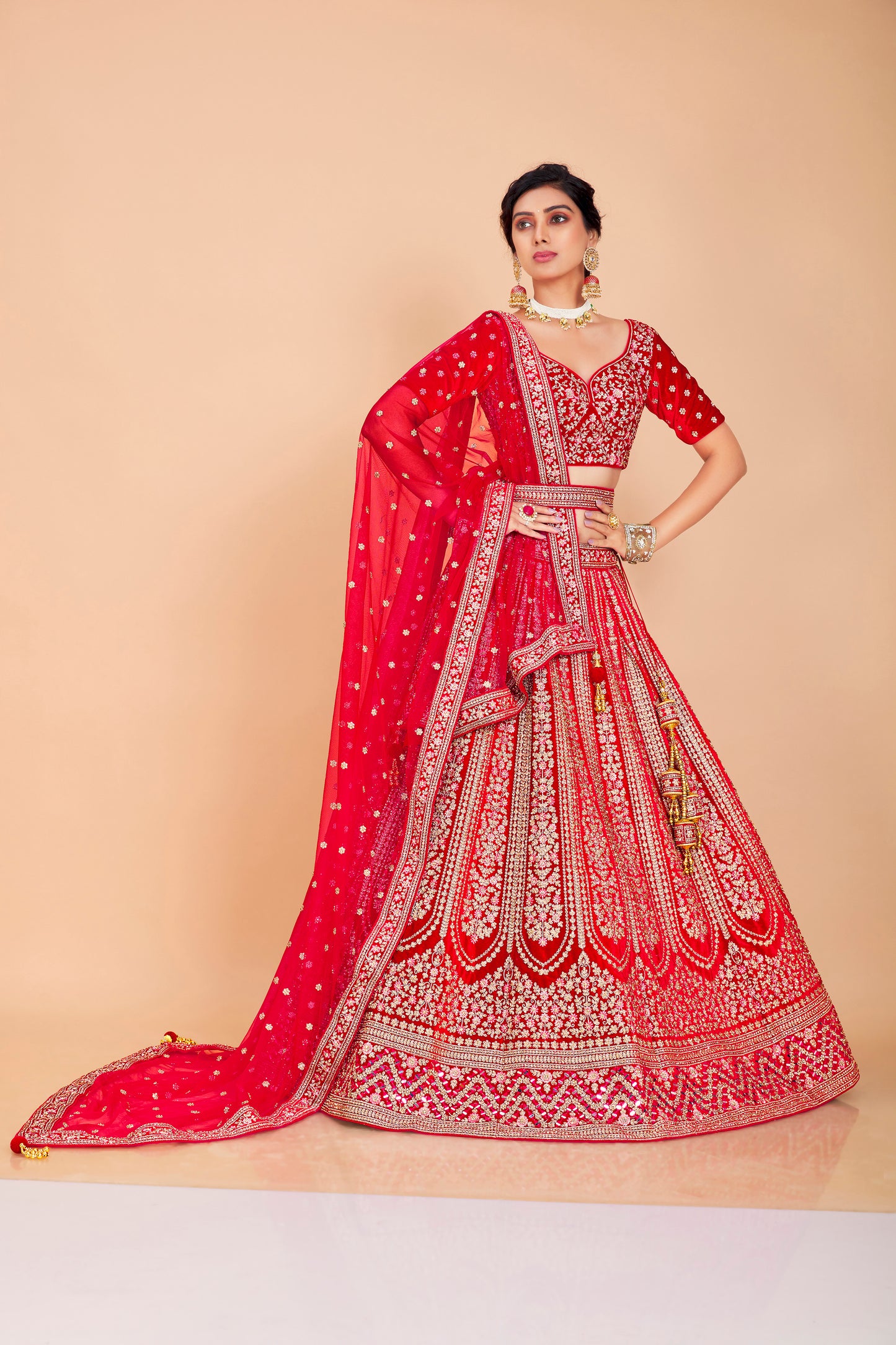 Deep Red Bridal Embroidered Lehenga