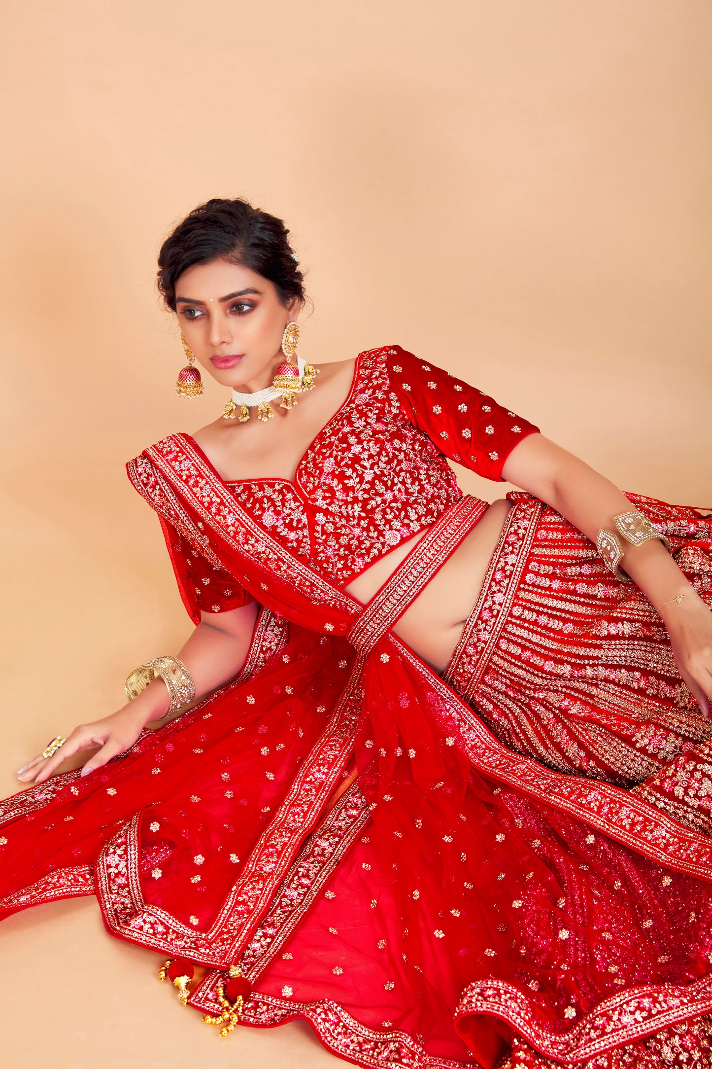 Deep Red Bridal Embroidered Lehenga