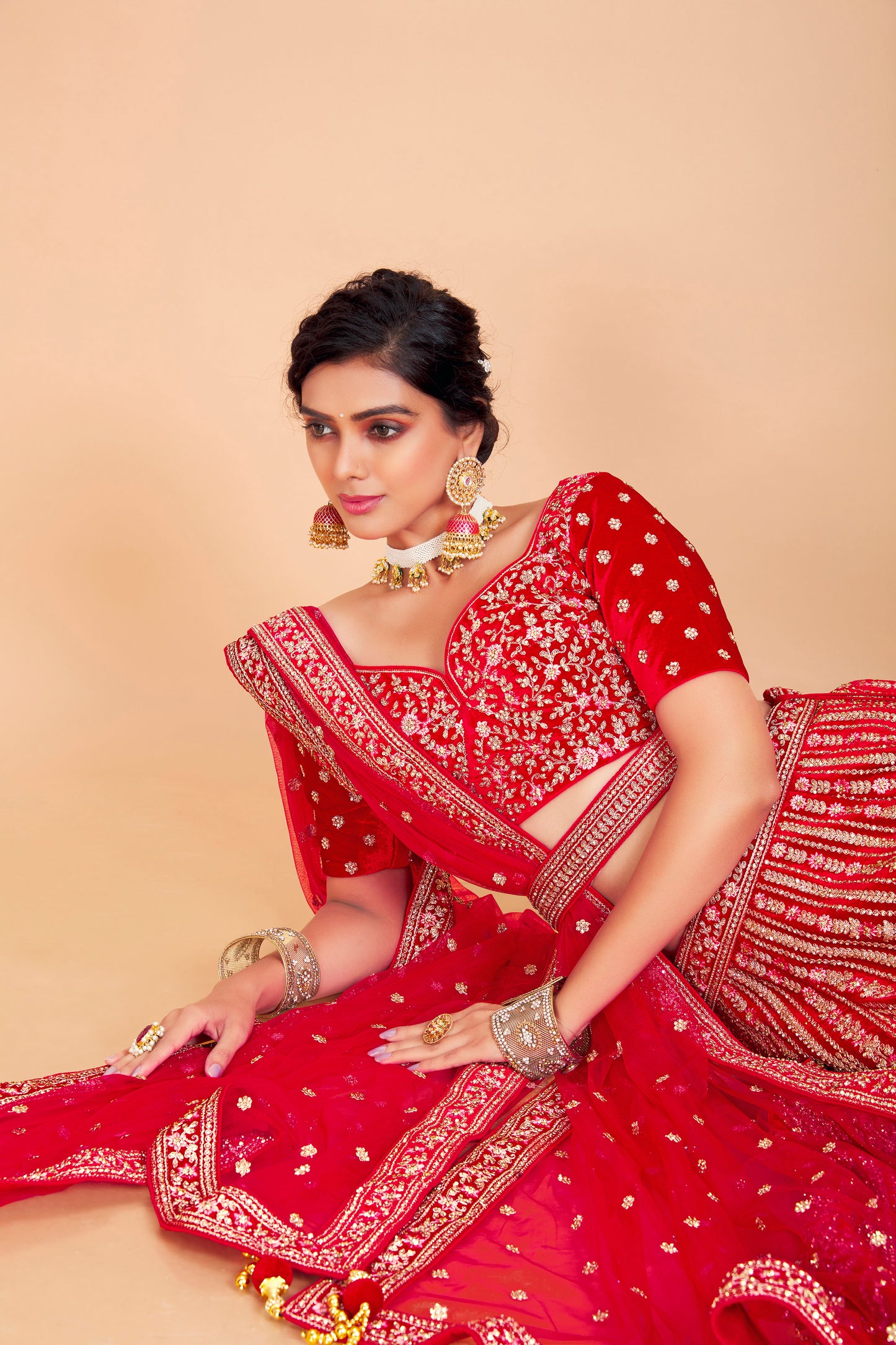 Deep Red Bridal Embroidered Lehenga