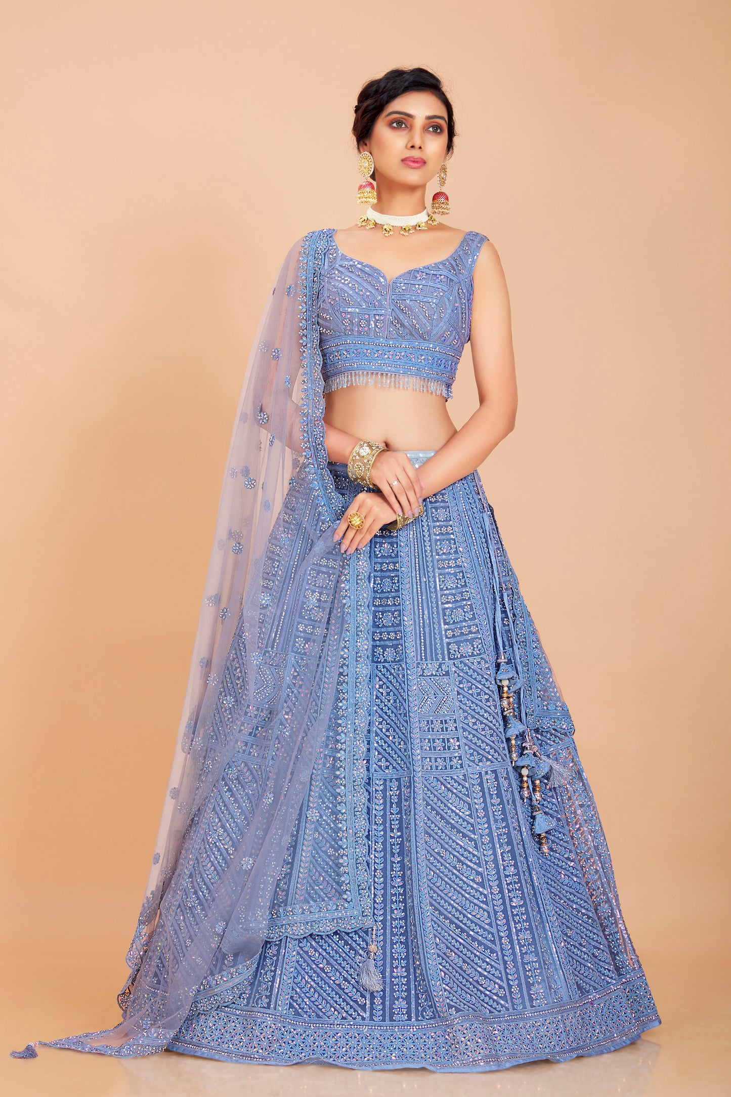 Sapphire Blue Embroidered Lehenga