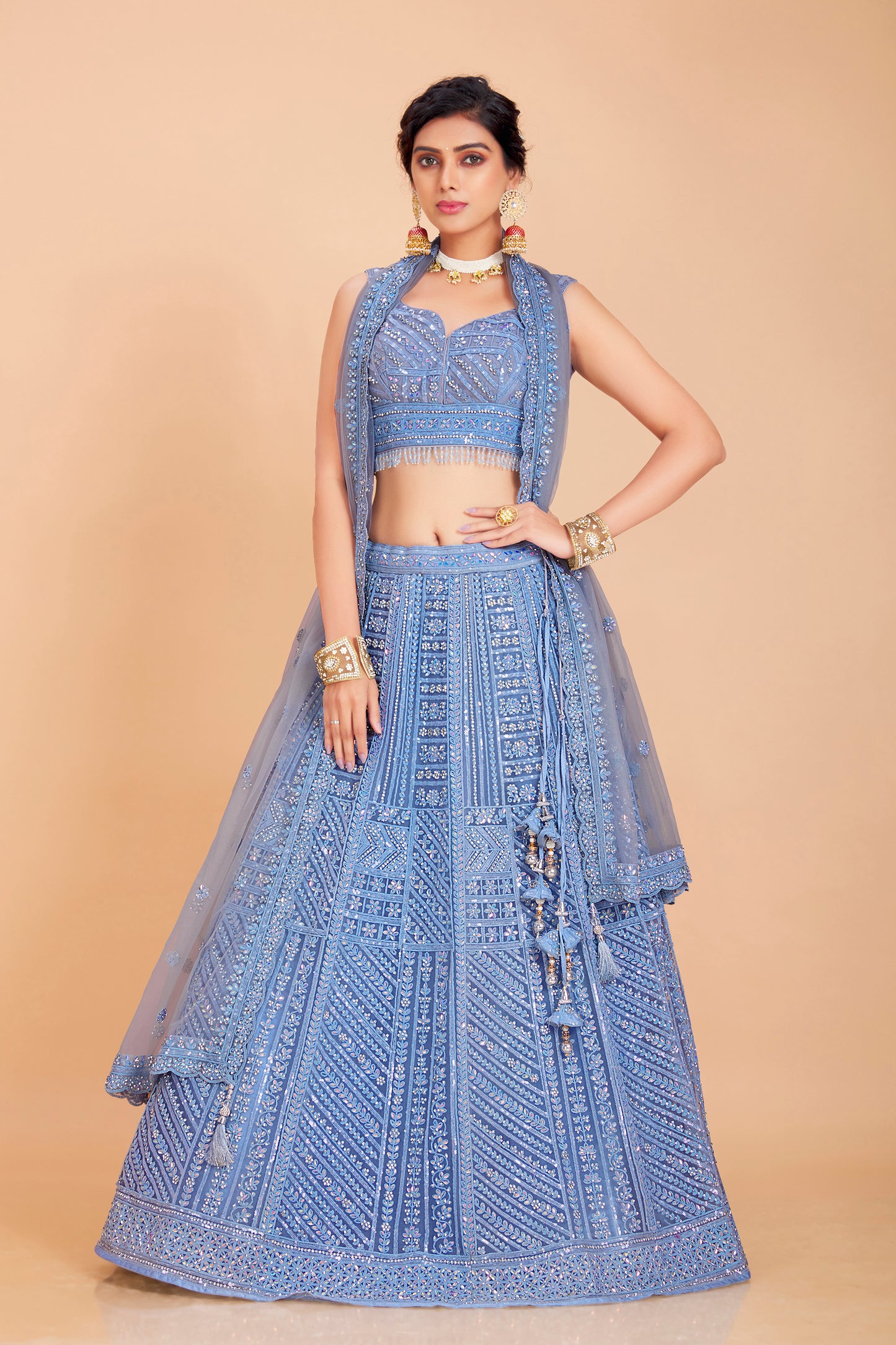 Sapphire Blue Embroidered Lehenga