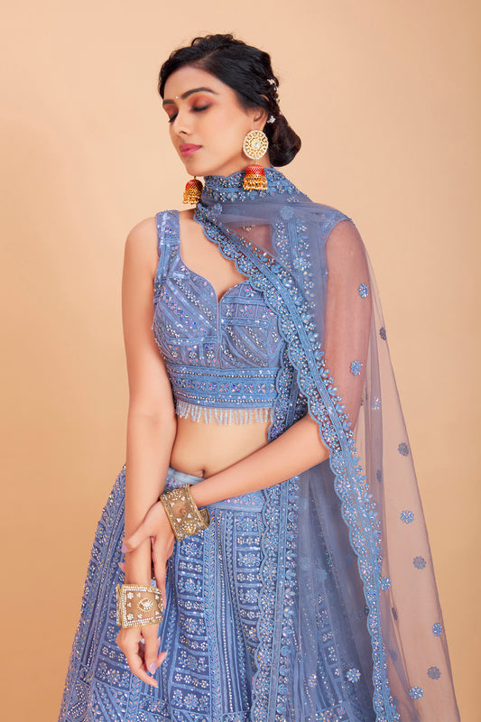 Sapphire Blue Embroidered Lehenga