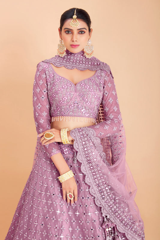 Deep Lilac Embroidered Lehenga