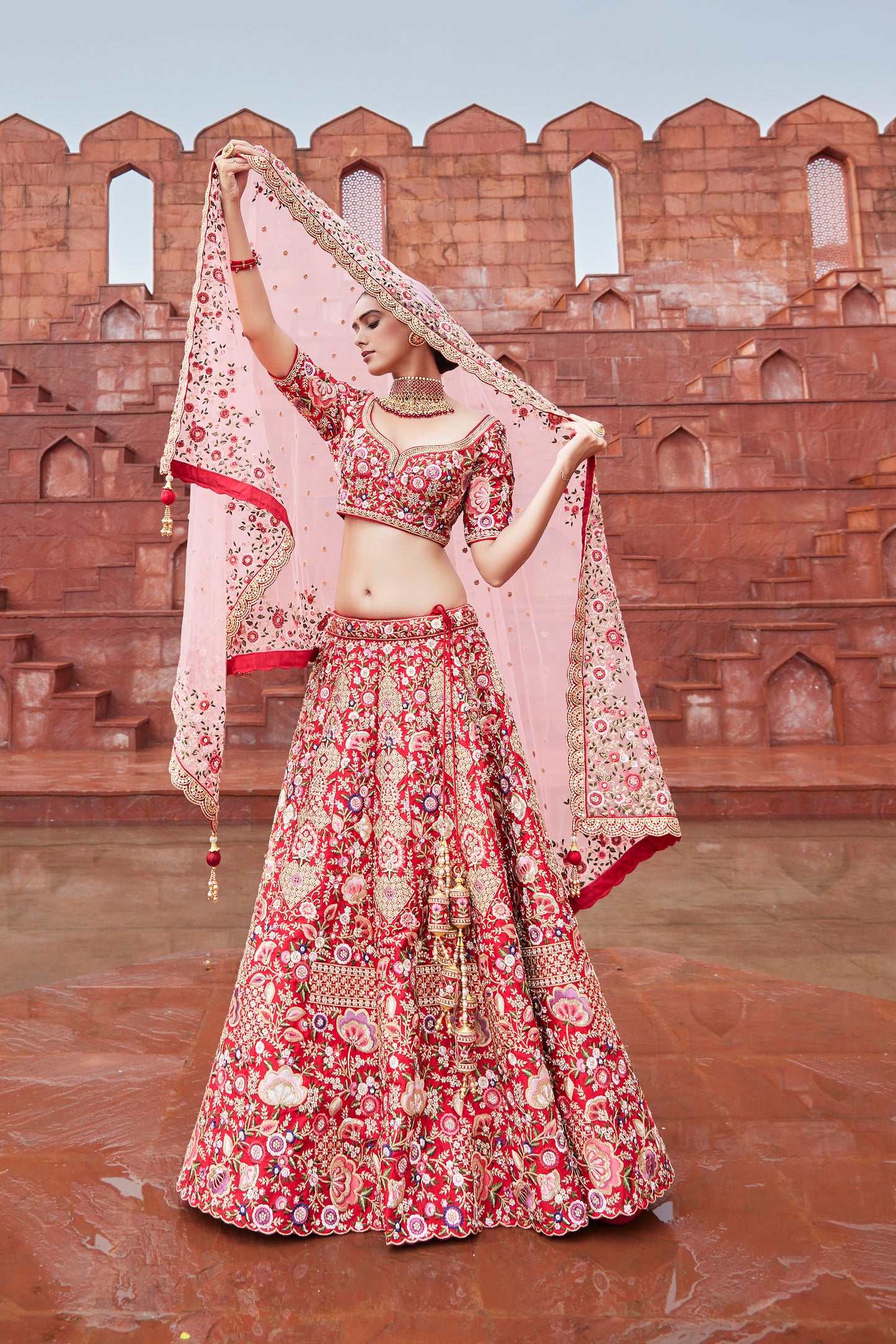 Deep Red Dreamy Bridal Lehenga