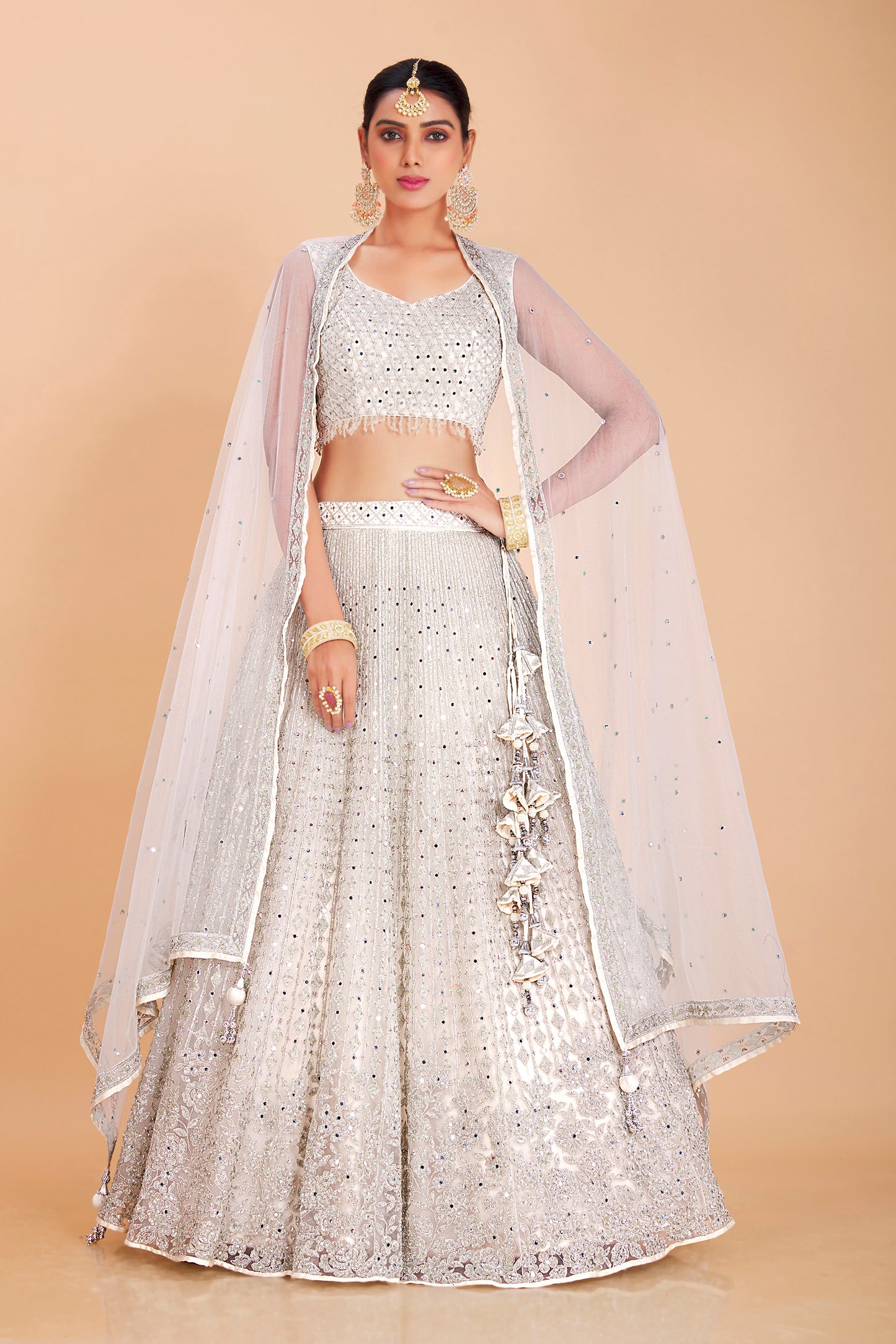 Pearl White Embroidered Lehenga