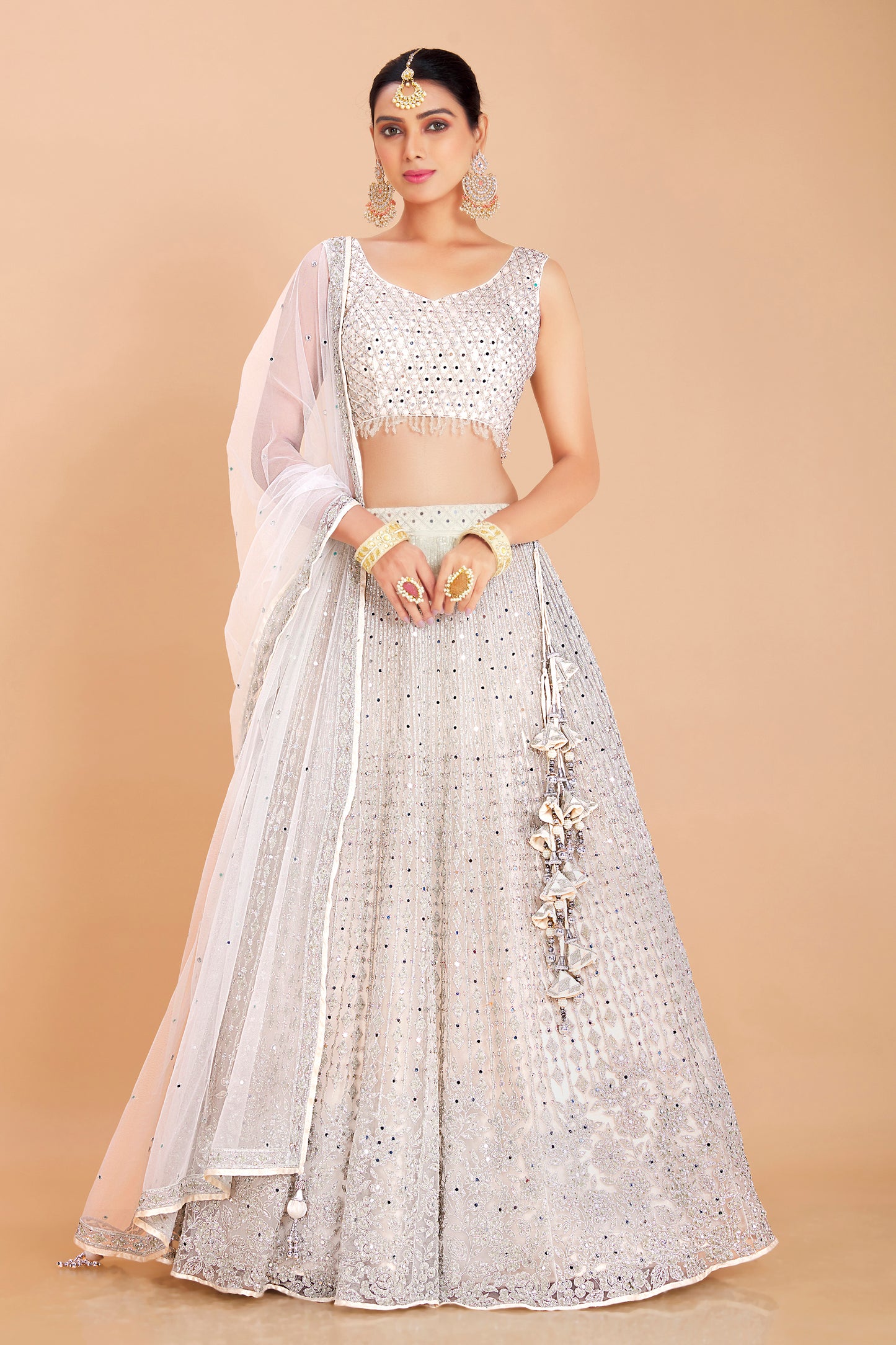 Pearl White Embroidered Lehenga