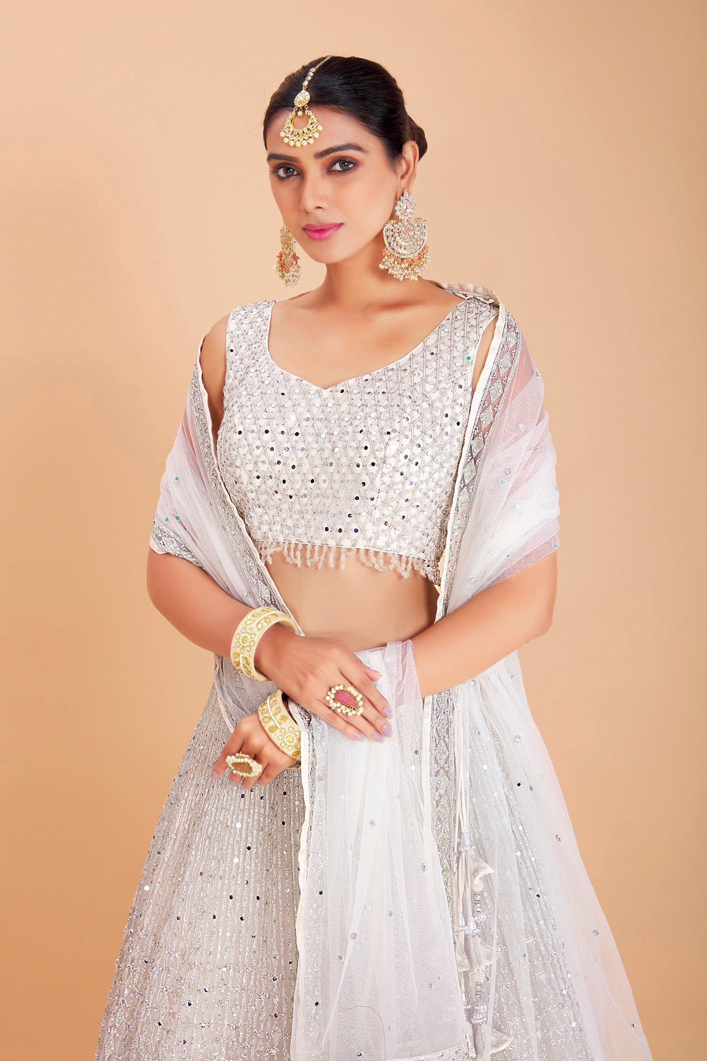 Pearl White Embroidered Lehenga