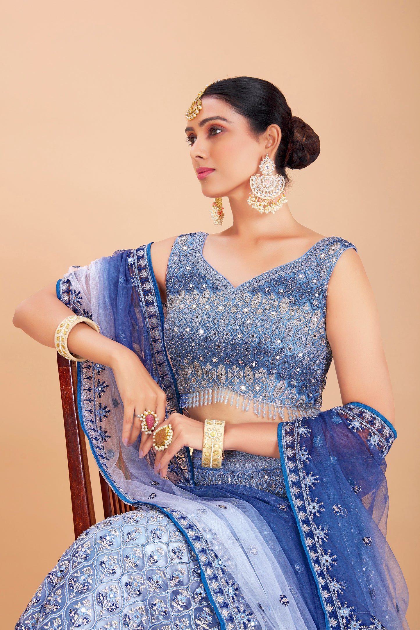 Periwinkle Blue Embroidered Lehenga