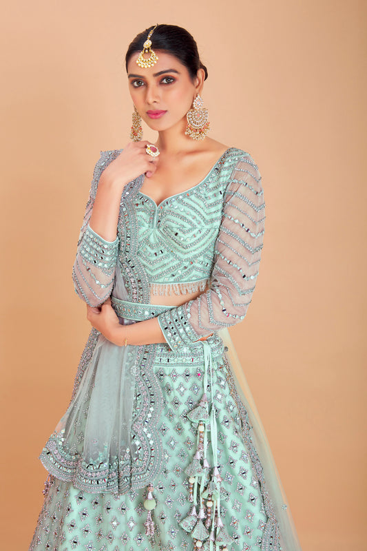 Pastel Blue Embroidered Lehenga