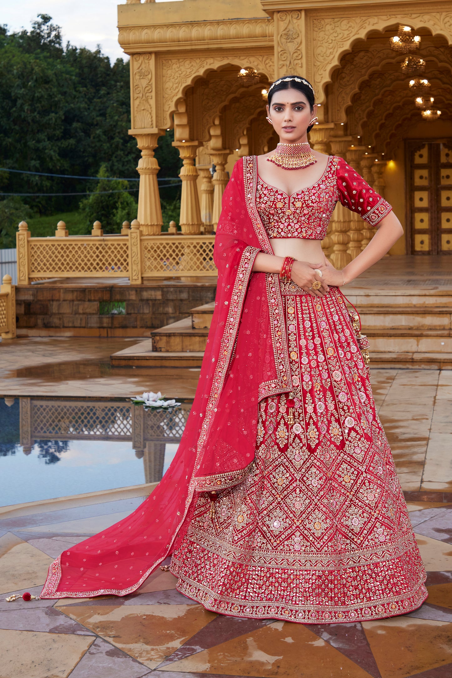 Scarlet Red Dreamy Bridal Lehenga