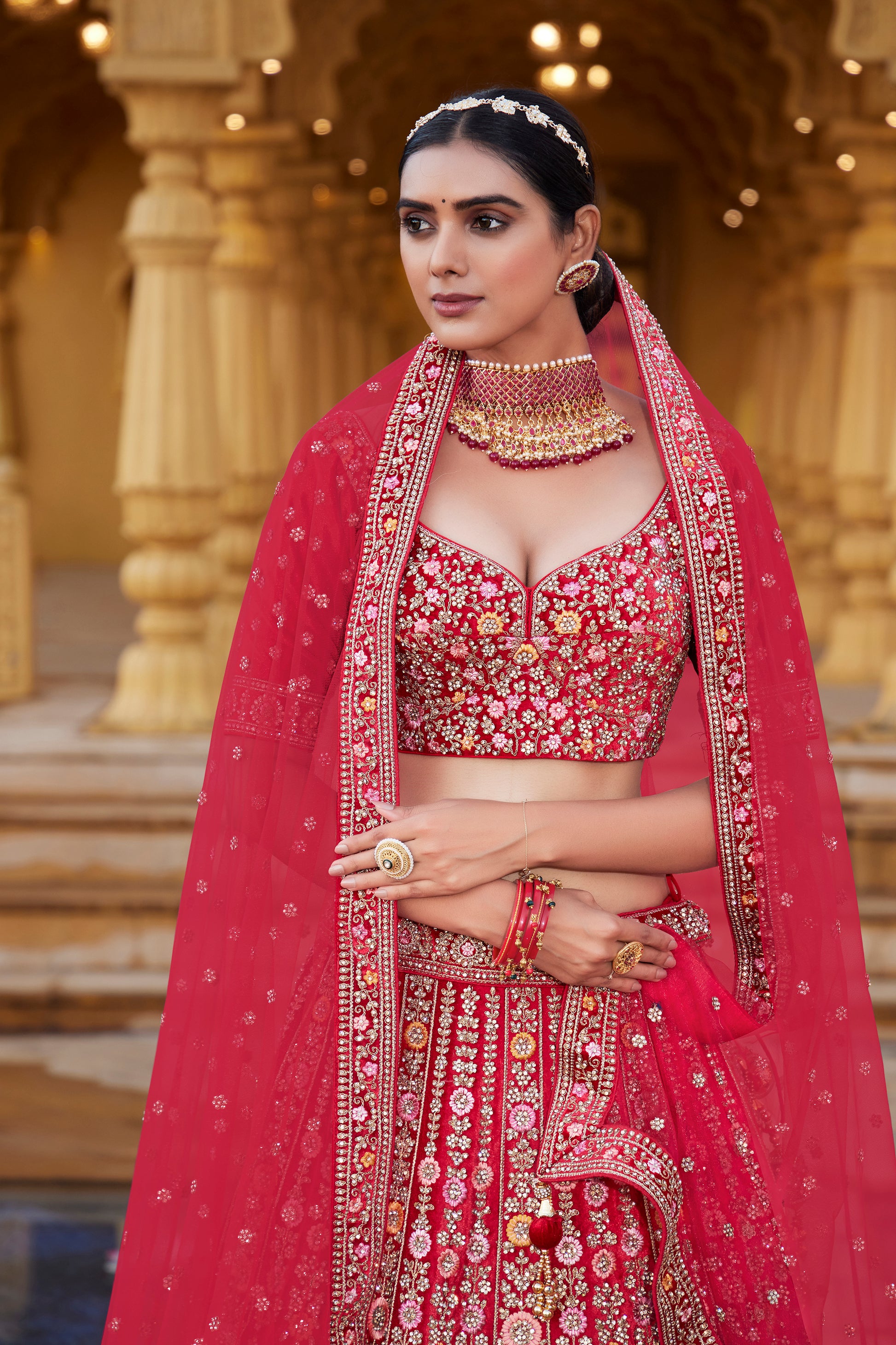 Womens Heavy Embroidered Work Wedding Lehenga Choli