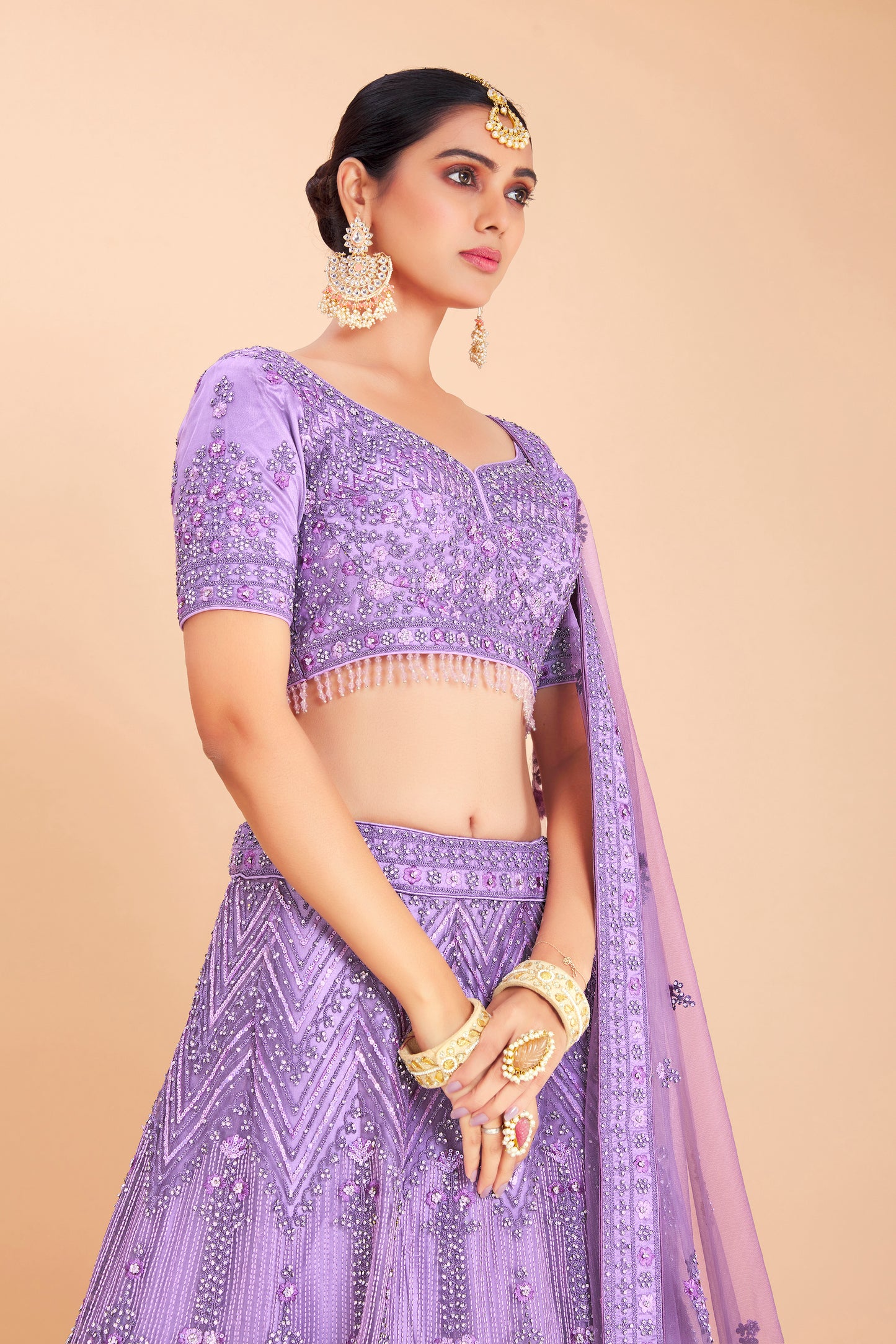 Lavender Embroidered Lehenga