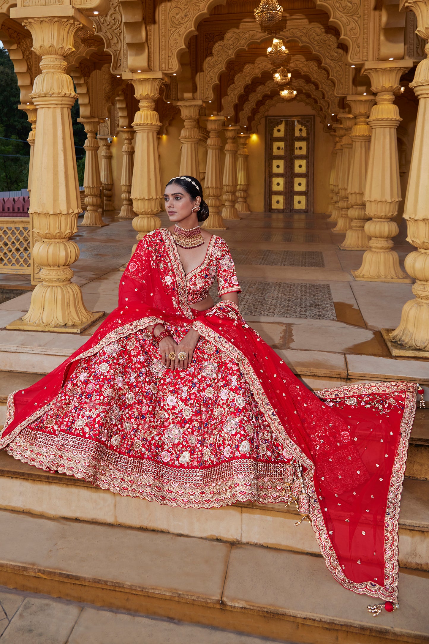 Pure Red Dreamy Bridal Lehenga